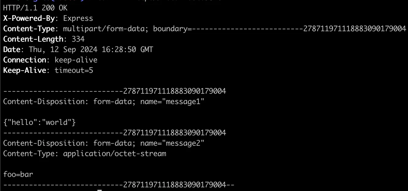 HTTP response of multipart/form-data with text and binary parts